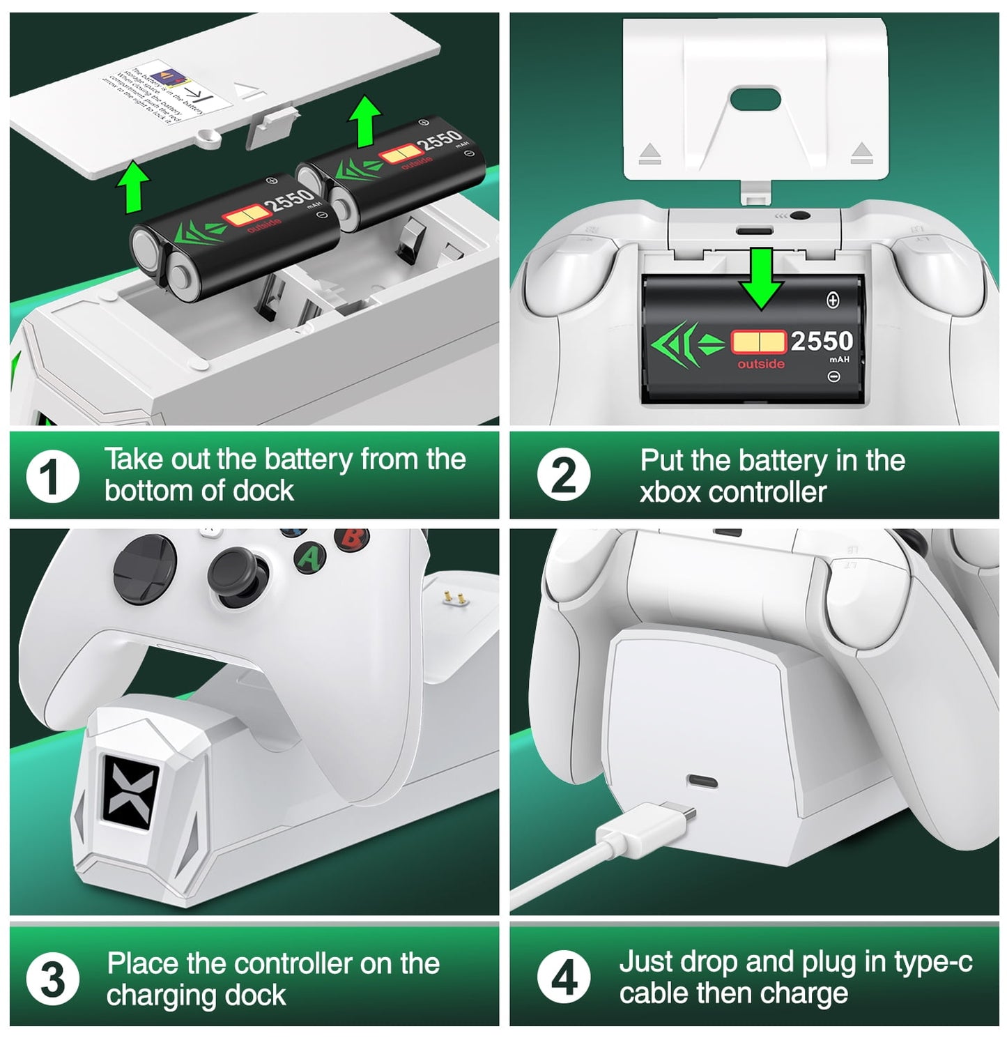 Dual Xbox Controller Charger with 2×5520Mwh Battery Packs for Xbox Series X|S/One/Elite