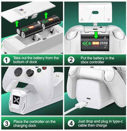 Dual Xbox Controller Charger with 2×5520Mwh Battery Packs for Xbox Series X|S/One/Elite