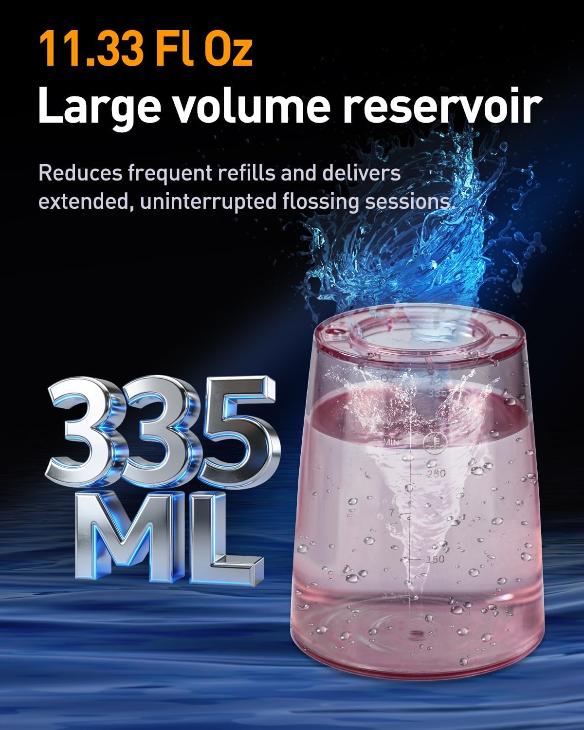 LP221 Cordless Water Flossers for Teeth with UVC Light Sanitizer and OLED Display, 335ML 4 Modes Water Teeth Cleaner Picks for Teeth Cleaning and Water Flossing (Juicy Pink)