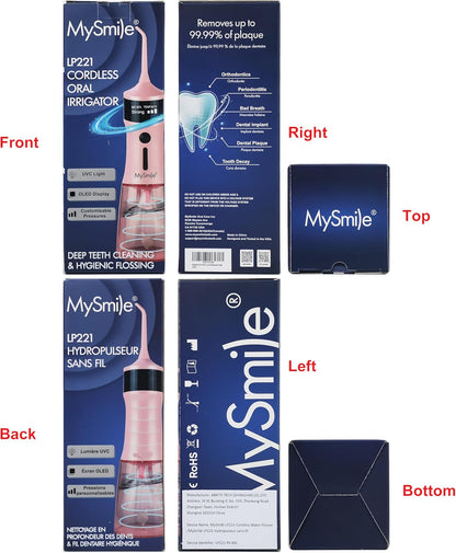 LP221 Cordless Water Flossers for Teeth with UVC Light Sanitizer and OLED Display, 335ML 4 Modes Water Teeth Cleaner Picks for Teeth Cleaning and Water Flossing (Juicy Pink)