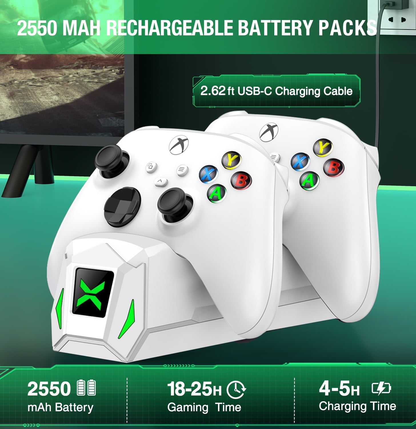 Dual Xbox Controller Charger with 2×5520Mwh Battery Packs for Xbox Series X|S/One/Elite